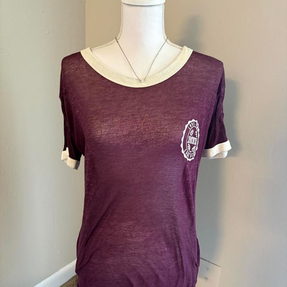 Victoria-s-secret-pink Women's Burgundy and Purple T-shirt